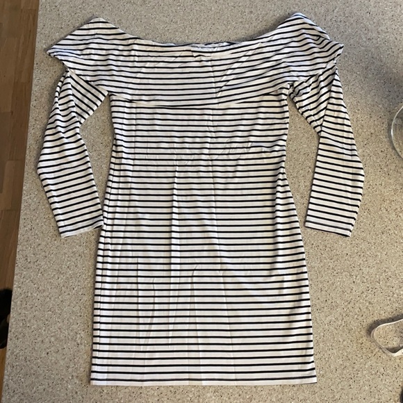 ASOS black & white stripped off the shoulder dress - Picture 6 of 6